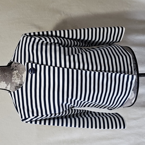 Toni Morgan Jackets & Blazers - Toni Morgan Navy & White Striped Jacket 3/4 Sleeve